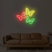 3 Butterflies On One Board Neon Sign