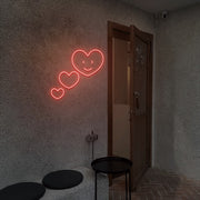 3 Hearts Smile Face Neon Sign