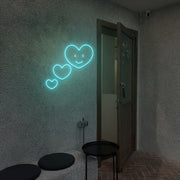 3 Hearts Smile Face Neon Sign