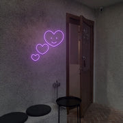 3 Hearts Smile Face Neon Sign