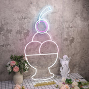 A Bowl Of Ice Cream with Cheery Neon Sign