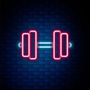 A Glowing Barbell Neon Sign Hung On The Brick Wall Background