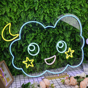 Adorable Cloud With Moon And Stars Neon Sign