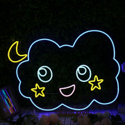 Adorable Cloud With Moon And Stars Neon Sign