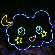 Adorable Cloud With Moon And Stars Neon Sign