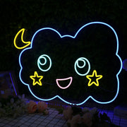 Adorable Cloud With Moon And Stars Neon Sign