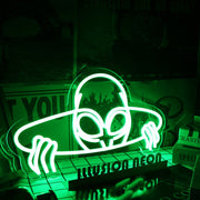 Aliens Come Out Of The Hole Green Neon Sign