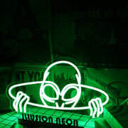 Aliens Come Out Of The Hole Green Neon Sign