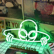 Aliens Come Out Of The Hole Green Neon Sign