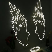 Angel Wings And Halo White Neon Sign