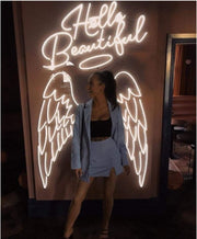 Angel Wings and nimbus Hello Beautiful Neon Sign