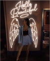 Angel Wings and nimbus Hello Beautiful Neon Sign