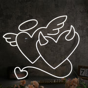 Angle And Devil Heart White Neon Sign