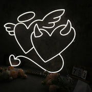 Angle And Devil Heart White Neon Sign