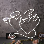 Angle And Devil Heart White Neon Sign