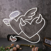 Angle And Devil Heart White Neon Sign