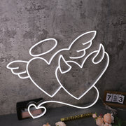 Angle And Devil Heart White Neon Sign