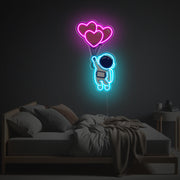 Astronaut Flying By Heart Balloons LED Neon Acrylic Artwork