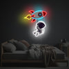 Astronaut Holding A Rocket Balloon LED Neon Acrylic Artwork