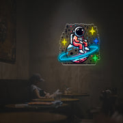 Astronaut Sitting On The Planet LED Neon Acrylic Artwork