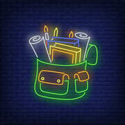 Backpack With Stationery Neon Sign