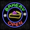 Bakery Open With A Slice Of Cake On Circle Traditional Neon