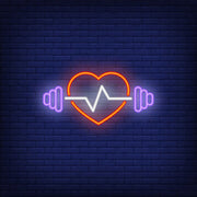 Barbell Neon Sign With Heart And Cardiogram For Gym And Fitness Room