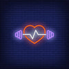 Barbell Neon Sign With Heart And Cardiogram For Gym And Fitness Room