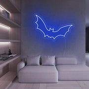 Bat Flying Happy Halloween Neon Sign