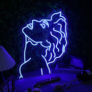 Beautiful Long haired Man Blue Neon Sign