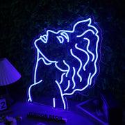 Beautiful Long haired Man Blue Neon Sign