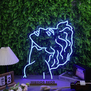 Beautiful Long haired Man Blue Neon Sign