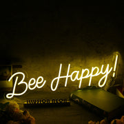 Bee Happy Yellow Neon Sign