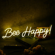 Bee Happy Yellow Neon Sign