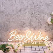 Beer And Wine Yellow Neon Sign