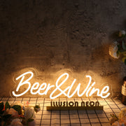 Beer And Wine Yellow Neon Sign