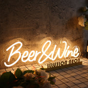 Beer And Wine Yellow Neon Sign