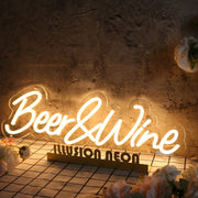 Beer And Wine Yellow Neon Sign