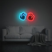 Blue Smily Hand And Red Sad Hand LED Neon Acrylic Artwork