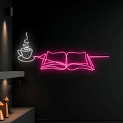 Book And Coffee Led Neon Sign Book Lover Led Sign Bookworm Deco