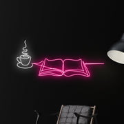 Book And Coffee Led Neon Sign Book Lover Led Sign Bookworm Deco