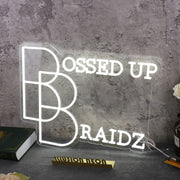 Bossed Up Braidz White Neon Sign