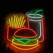 Burger Potato Chips Drink Fast Food Neon Sign