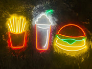 Burger Potato Chips Drink Fast Food V1 Neon Sign