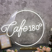 Cafe 180 Custom White Neon Sign