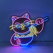 Cat Eating Noodles Neon Sign