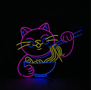 Cat Eating Noodles Neon Sign