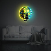 Cat Sitting On The Moon And Staring Stars LED Neon Acrylic Artwork