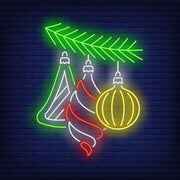 Christmas Baubles Fir Tree Branch Neon Sign