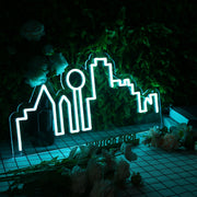 City Skyline Blue Neon Sign